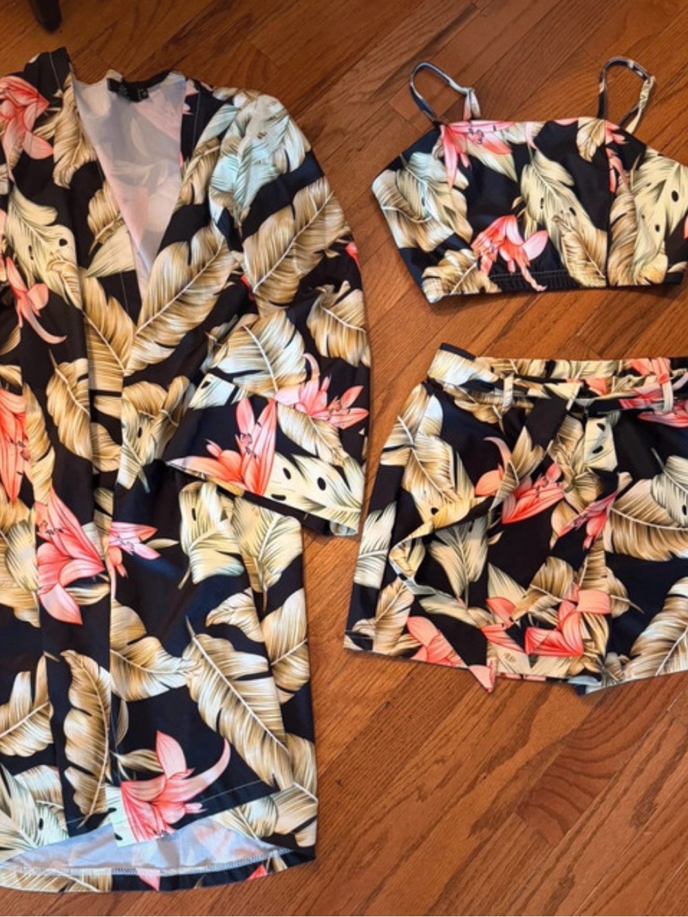 NHICDNS Tropical Floral Black Beach Cover-Up Set